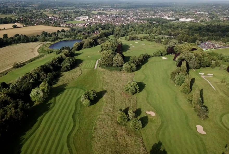 aerial shot of hoebridge golf club, one of the best golf courses in woking