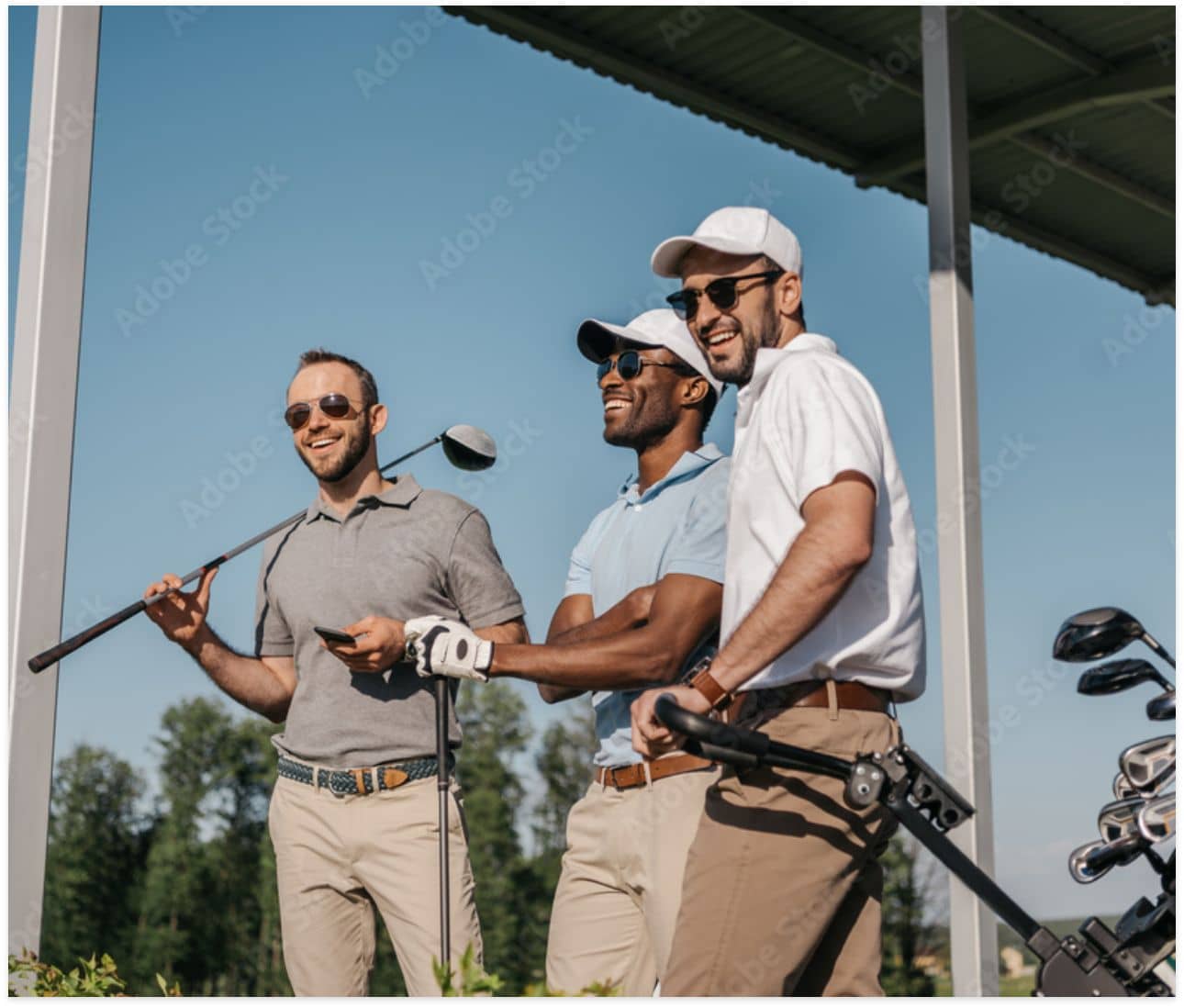 group of golfers having fun during a round of golf in woking