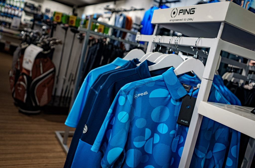 golf shirts at a large golf shop in surrey