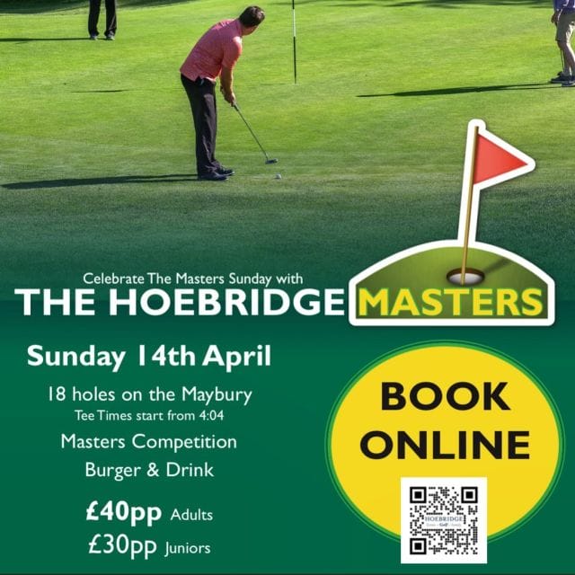 ⛳️ Join us next Sunday for The Masters!! Why not come and enjoy a round on our Short course followed by a burger and a drink as you watch all the action unfold in our clubhouse! Either book online or contact the club for more info! Link in bio #themasters #golf #hoebridgegolfcentre