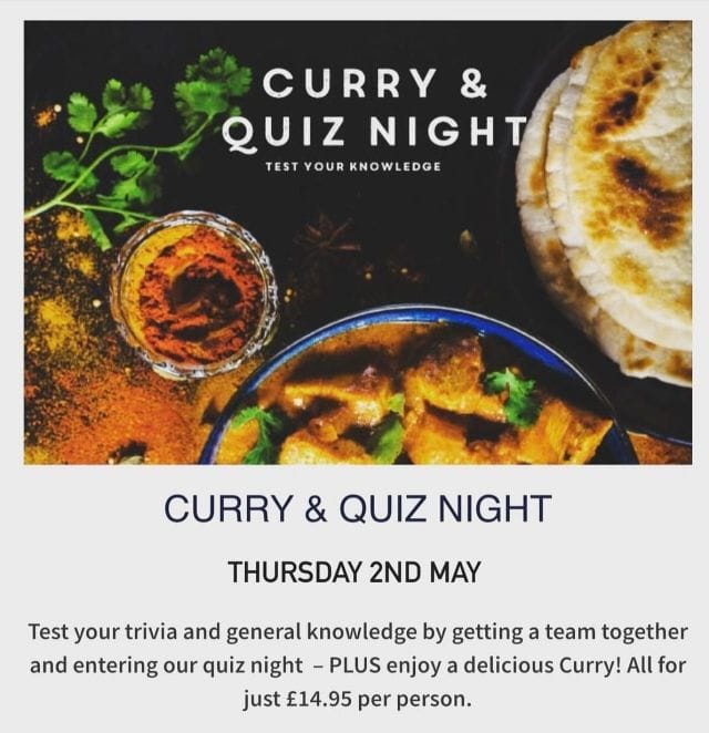 ⁉️🚨Last minute booking 🚨⁉️
 Still some spaces left for our 
 🔎CURRY & QUIZ night🔍
 On 2nd of May!

Book calling our team at: 01483 920901

#quizzes #quiznight #hoebridgegolfcentre #curry #currymeal #friends #enjoy #howmanycanyouguess